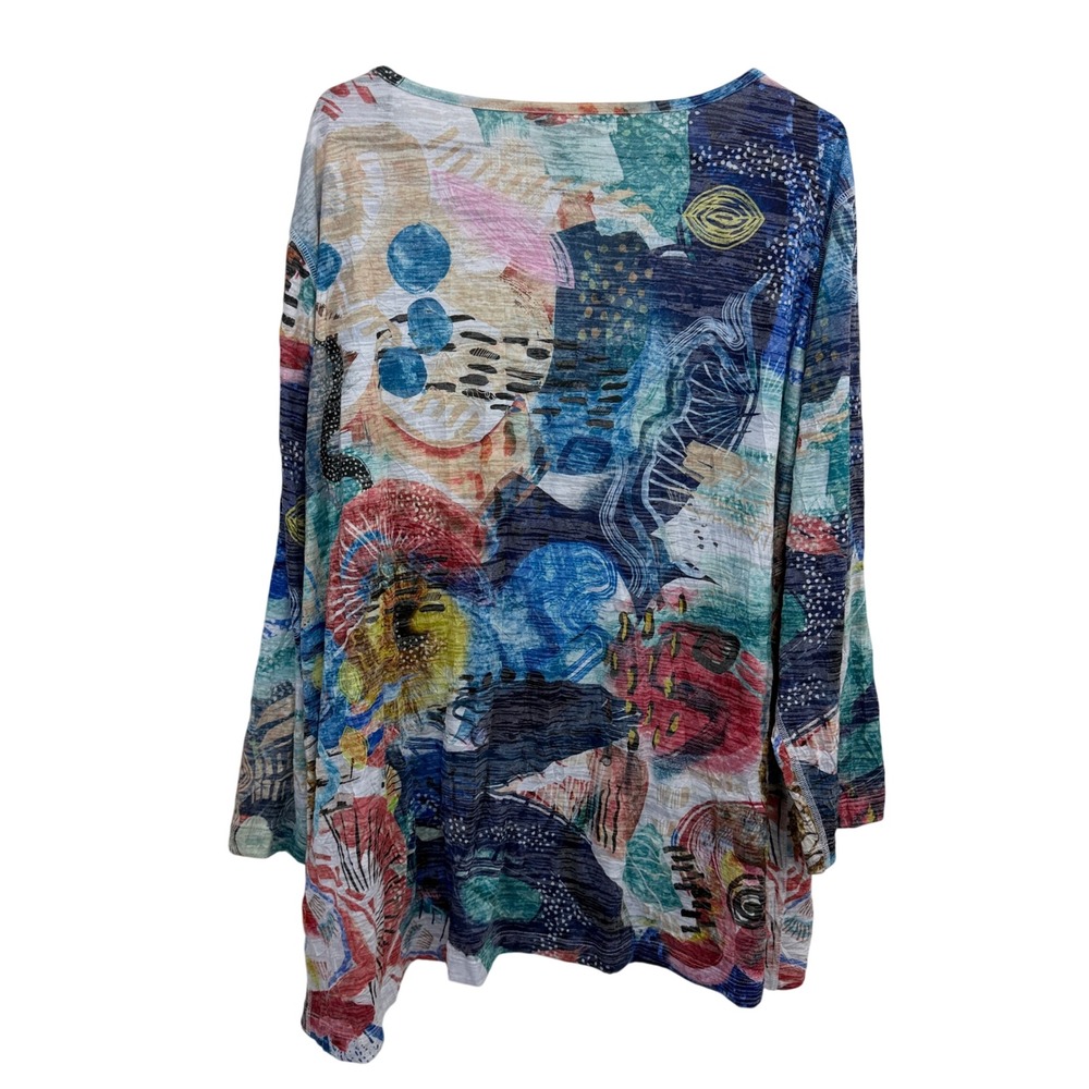 Ali Miles Top Womens 2X Blue Abstract Print Studded Burnout Long Sleeve Tunic - Picture 7 of 8